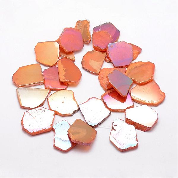

PandaHall Electroplated Natural Agate Beads Strands, Flat Slab Beads, Agate Slices, Nuggets, Coral, 33~45x25~35x4~6mm, Hole: 1mm, about..., Red