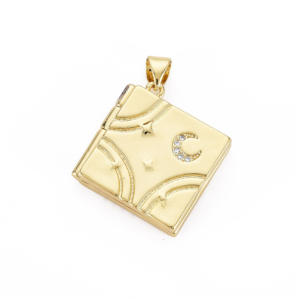 

PandaHall Brass Micro Pave Clear Cubic Zirconia Diffuser Locket Pendants for Teachers' Day, Nickel Free, Book, Real 18K Gold Plated...