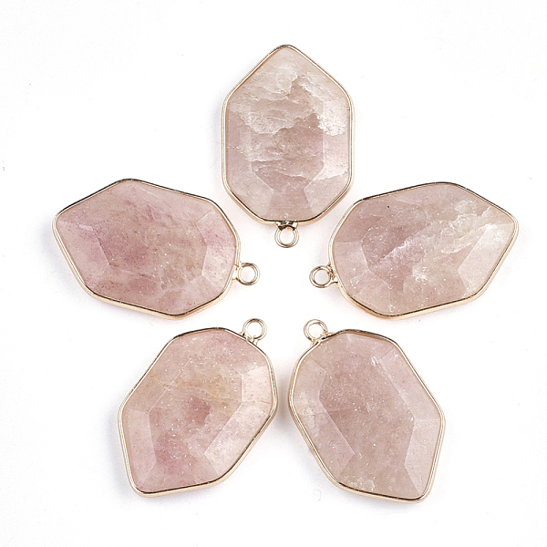 

PandaHall Natural Strawberry Quartz Pendants, with Brass Findings, Faceted, Shield, Golden, 36x22.5x6mm, Hole: 2mm Strawberry Quartz Others