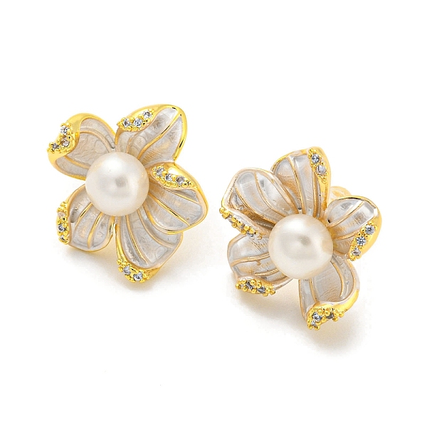 

PandaHall Cubic Zirconia Flower Stud Earrings with Natural Pearl, Brass Earrings with 925 Sterling Silver Pins, Real 18K Gold Plated...