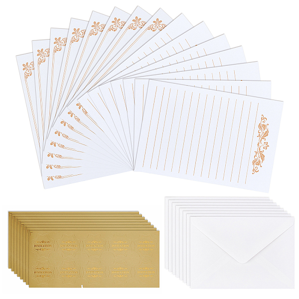 PandaHall CRASPIRE Gilding Classical Kraft Paper Envelopes with Stickers, and Crown Pattern Letter Paper, Antique White, 135x195x0.5mm...