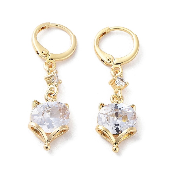 

PandaHall Rack Plating Golden Brass Dangle Leverback Earrings, with Cubic Zirconia for Women, Fox, 37.5x10.5mm Brass Fox Clear