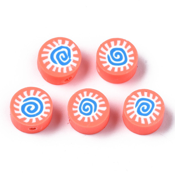 

PandaHall Handmade Polymer Clay Beads, for DIY Jewelry Crafts Supplies, Flat Round with Sun, Light Salmon, 9.5x4.5~5mm, Hole: 1.6mm Polymer...