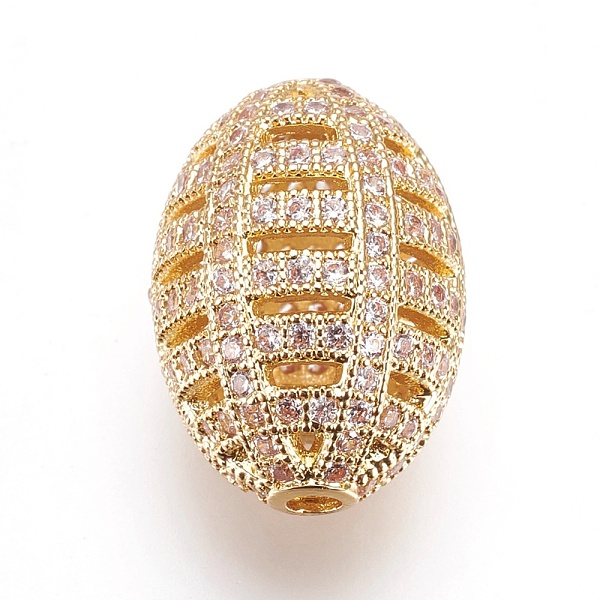 

PandaHall Brass Micro Pave Cubic Zirconia Beads, Sports Beads, Rugby, Clear, Golden, 17x11.5mm, Hole: 1.5mm Brass+Cubic Zirconia Oval Clear