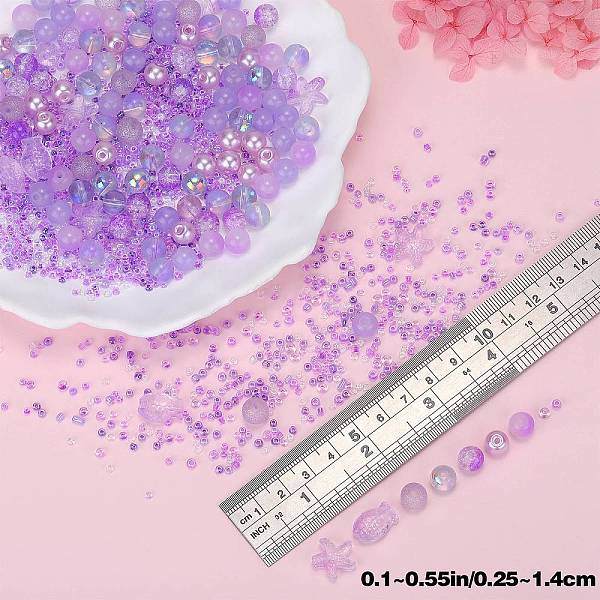 

PandaHall Glass Beads, Round & Starfish & Fish & Rondelle, Mixed Style, Lilac, 2.5~14x2.5~13.5x2~8.5mm, Hole: 1~1.4mm, about 200~300pcs/bag..., Purple