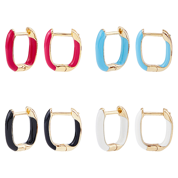 

PandaHall FIBLOOM 4 Pairs 4 Colors Golden Brass Rectangle Hoop Earrings, Mixed Color, 14.5x12x3mm, 1 pair/color Brass Rectangle Multicolor