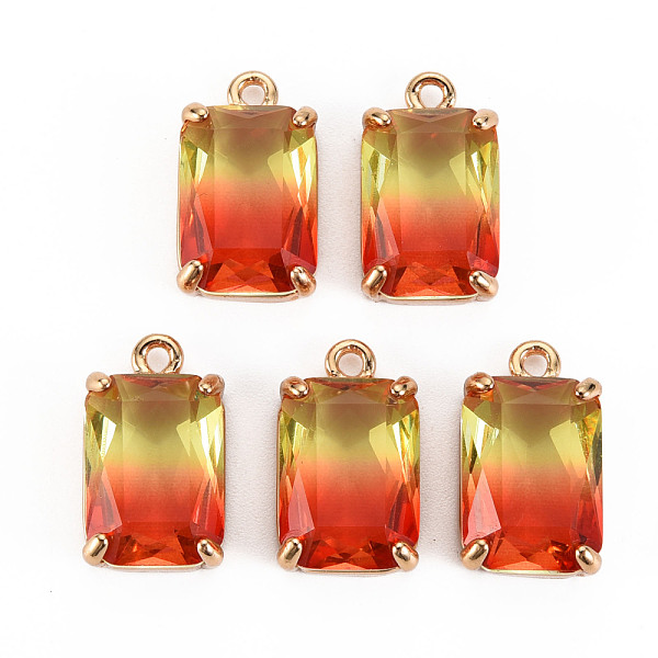 

PandaHall Gradient Color Glass Pendants, with Brass Prong Settings, Faceted, Rectangle, Light Gold, Orange Red, 17x10x5.5mm, Hole: 1.6mm...