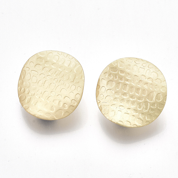 

PandaHall Iron Stud Earring Findings, with Steel Pins and Loop, Flat Round, Matte Gold Color, 25mm, Hole: 4mm, Pin: 0.7mm Iron Flat Round