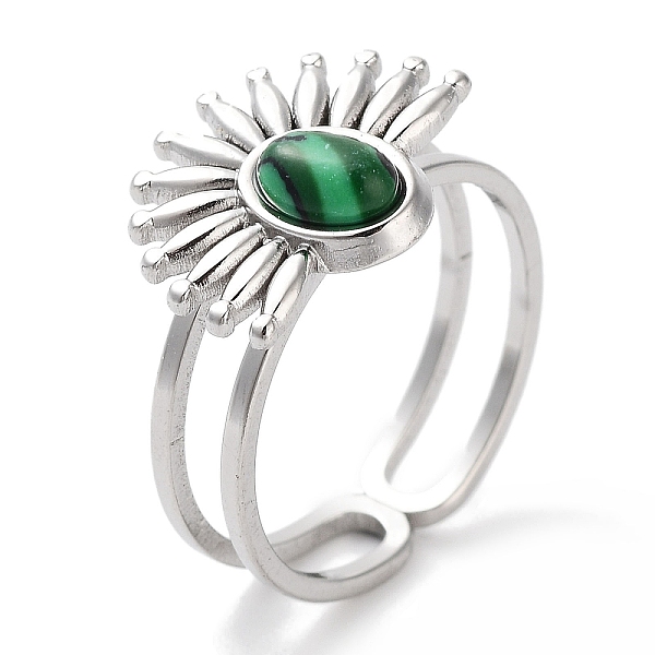 

PandaHall Ion Plating(IP) 304 Stainless Steel Ring, Synthetic Malachite Rings, Flower, 15.5x12.5mm, Inner Diameter: Adjustable Malachite...