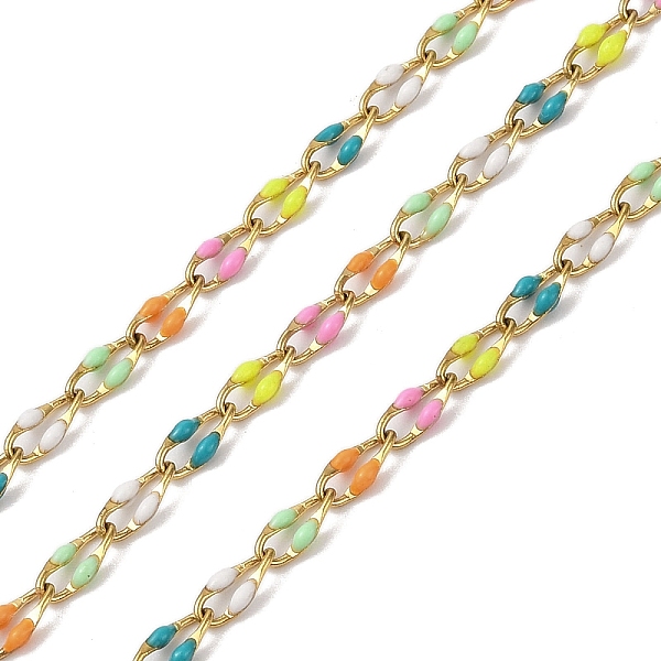 

PandaHall Ion Plating(IP) 304 Stainless Steel Enamel Link Chain, with Spool, Soldered, Mixed Color, 9x3.8x2mm 304 Stainless Steel Multicolor