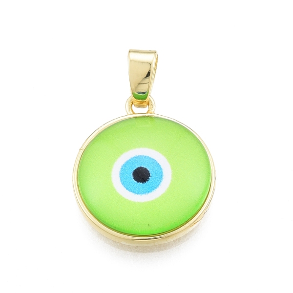 

PandaHall Glass Pendants, with Golden Plated Brass Findings, Flat Round with Evil Eye, Lime, 19x16.5x5mm, Hole: 5x3.5mm Brass+Glass Flat..., Green