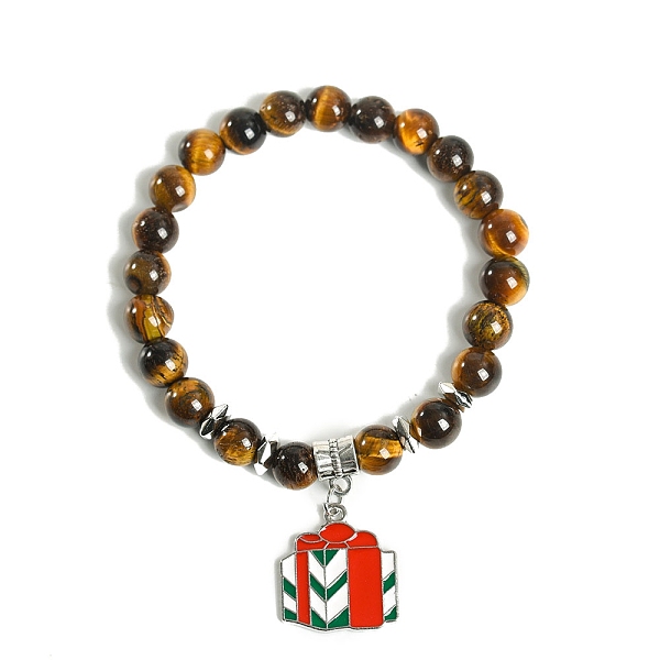 

PandaHall Christmas Theme Natural Tiger Eye Stretch Bracelets, Alloy Enamel Christmas Gift Charm Bracelets for Women, 6-3/4 inch(17cm), 8mm...