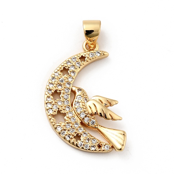 

PandaHall Rack Plating Brass Micro Pave Cubic Zirconia Pendants, Long-Lasting Plated, Lead Free & Cadmium Free, Moon & Bird, Real 18K Gold..., Clear