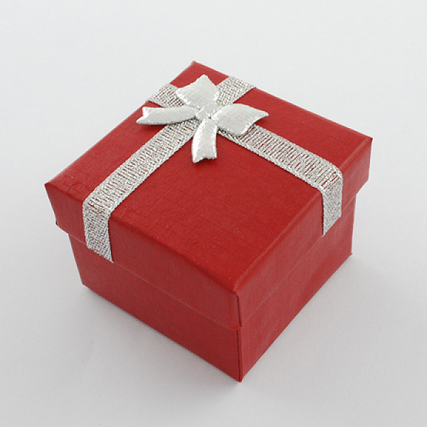 

PandaHall Cardboard Jewelry Set Boxes with Bowknot and Sponge Inside, for Rings and Pendants, Square, Red, 50x50x37mm Paper Square Red
