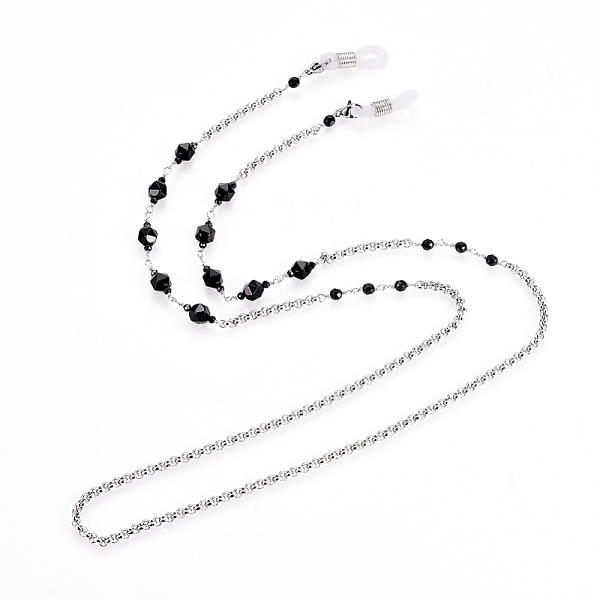 

PandaHall Eyeglasses Chains, Neck Strap for Eyeglasses, with Natural Black Agate Beads, Rubber Loop Ends, 304 Stainless Steel Rolo Chains...