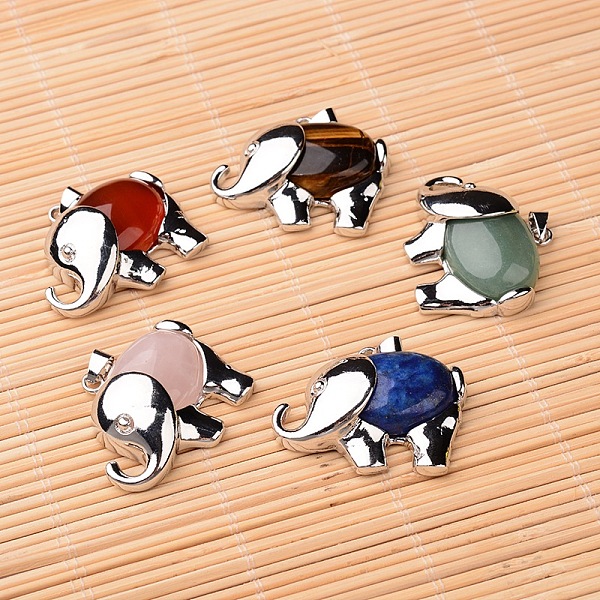 

PandaHall Natural & Synthetic Gemstone Pendants, with Platinum Tone Brass Findings, Elephant, 29x38x10mm, Hole: 5x3.5mm Mixed Stone Elephant