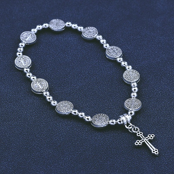 

PandaHall Alloy Cross Charm Bracelet, with Saint Benedict Link Chains, Platinum, 7-7/8 inch(20cm) Alloy Cross