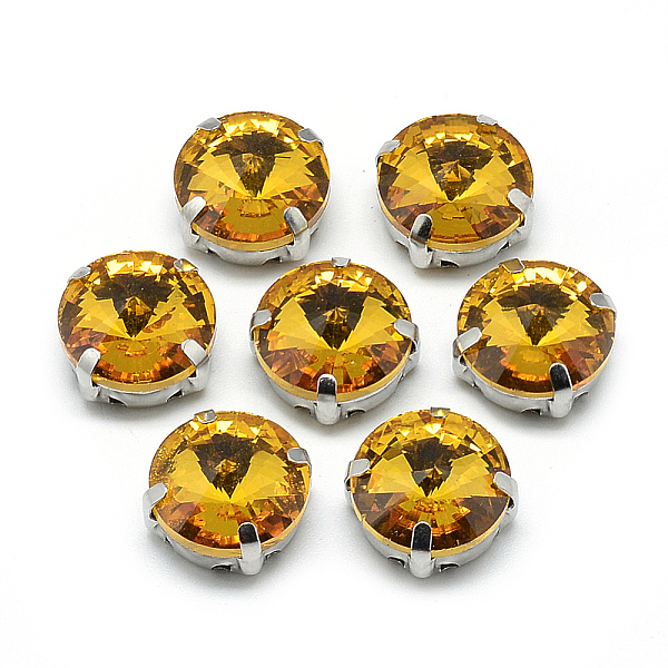 

PandaHall Sew on Rhinestone, Multi-strand Links, Glass Rhinestone, with Brass Prong Settings, Garments Accessories, Faceted, Flat Round..., Gold