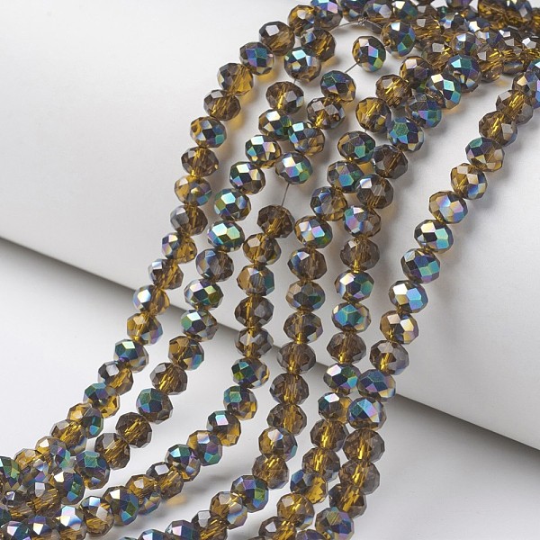 

PandaHall Electroplate Transparent Glass Beads Strands, Half Multi-color Plated, Faceted, Rondelle, Goldenrod, 6x5mm, Hole: 1mm, about..., Gold
