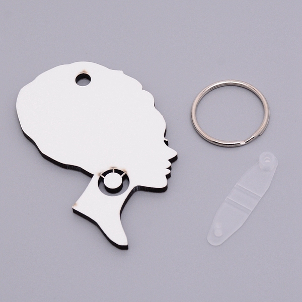 

PandaHall Sublimation Blanks Keychains, MDF Board Heat Transfer Keyring, for Heat Press, Woman, Platinum, White, 9.8cm Iron Human White