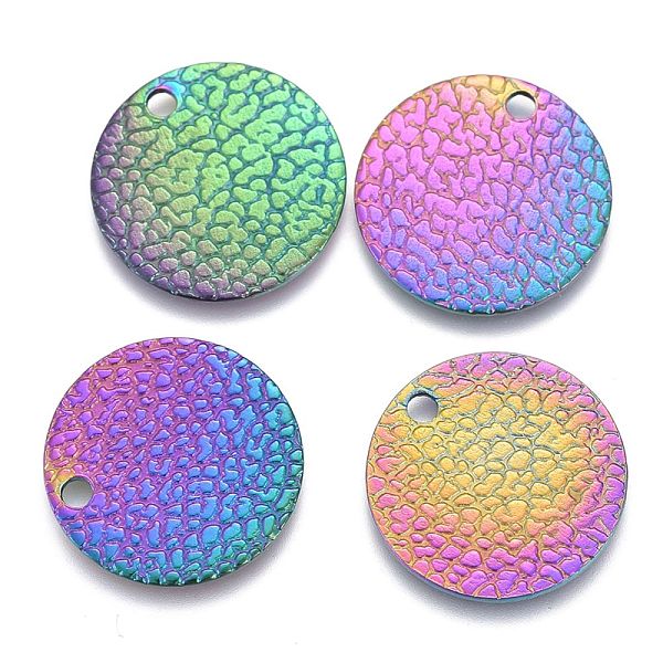 

PandaHall Ion Plating(IP) 304 Stainless Steel Charms, Textured, Laser Cut, Flat Round, Rainbow Color, 15x0.8mm, Hole: 1.5mm 304 Stainless...