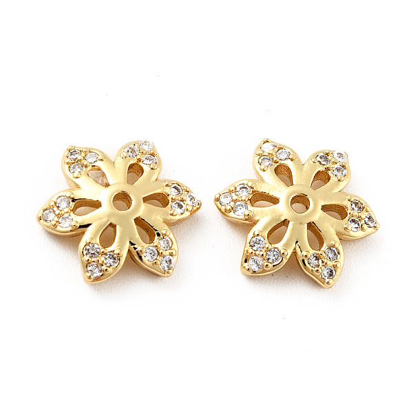 

PandaHall Brass Micro Pave Clear Cubic Zirconia Bead Caps, Cadmium Free & Lead Free, 6-Petal Flower, Golden, 10.5x9x2.5mm, Hole: 1mm...