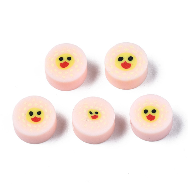 PandaHall Handmade Polymer Clay Beads, for DIY Jewelry Crafts Supplies, Flat Round with Duck, Misty Rose, 8.5~9.5x4~5mm, Hole: 1.6mm Polymer...