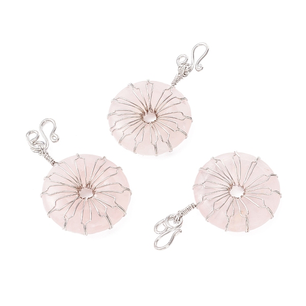 

PandaHall Natural Rose Quartz Big Pendants, with Platinum Plated Brass Wires Wrapped, Flat Round, 50~53.5x30~31x7.5mm, Hole: 7.55mm Rose...