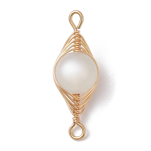 

PandaHall Natural Moonstone Copper Wire Wrapped Connector Charms, Horse Eye Links, Light Gold, 25x9x8mm, Hole: 1.5mm Moonstone Horse Eye