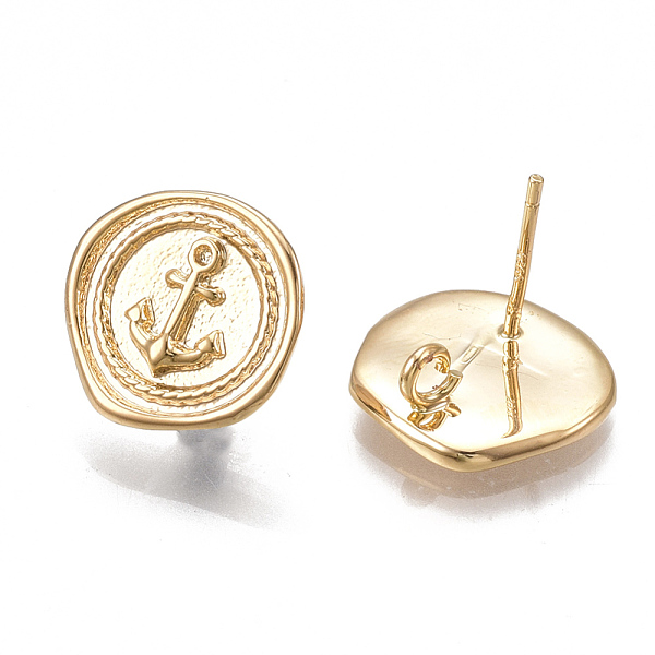

PandaHall Brass Stud Earring Findings, with Loop, Real 18K Gold Plated, Flat Round with Anchor, 13x13.5mm, Hole: 2mm, Pin: 0.8mm Brass Flat...