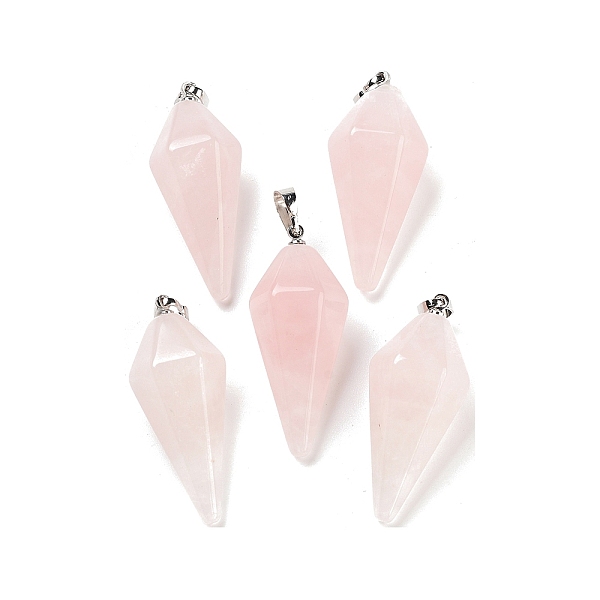 

PandaHall Gemstones Pendants, with Brass Clasp, Faceted Cone Pendulum, Platinum, Rose Quartz, 31~37.5x14~16mm, Hole: 1.7mm Rose Quartz Cone