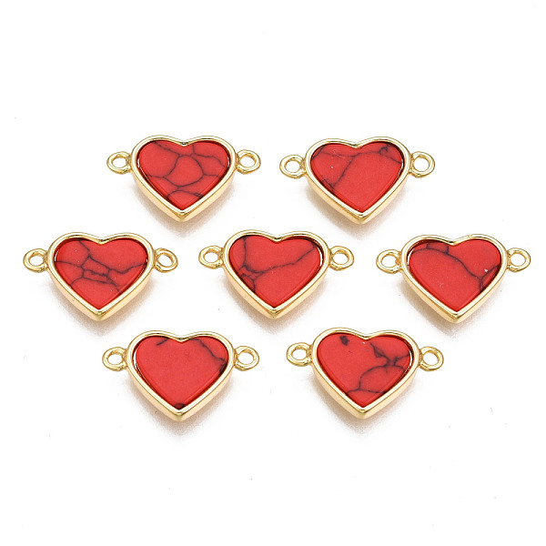 

PandaHall Brass Connector Charms, with Synthetic Turquoise, Cadmium Free & Nickel Free & Lead Free, Real 18K Gold Plated, Heart, Red...