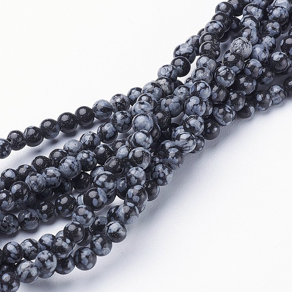 

PandaHall Natural Snowflake Obsidian Beads Strands, Round, 4mm, Hole: 0.8mm, about 100pcs/strand, 15~16 inch Snowflake Obsidian Round Blue