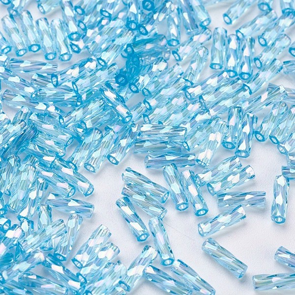 

PandaHall MGB Matsuno Glass Beads, Japanese Seed Beads, Transparent Colours Rainbow Twisted Bugle Beads, Glass Round Hole Seed Beads, Light..., Blue