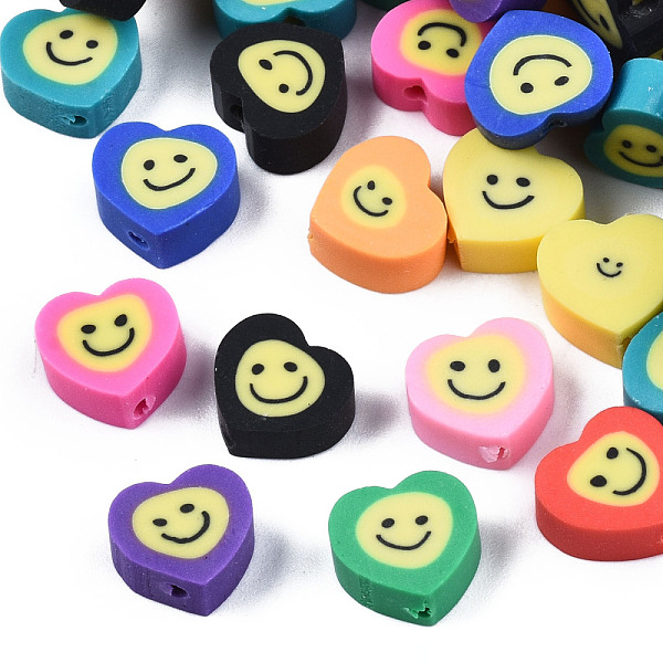 

PandaHall Handmade Polymer Clay Beads, Heart with Smile, Mixed Color, 8.5~9.5x9.5x3~5mm, Hole: 1.4mm Polymer Clay Heart Multicolor