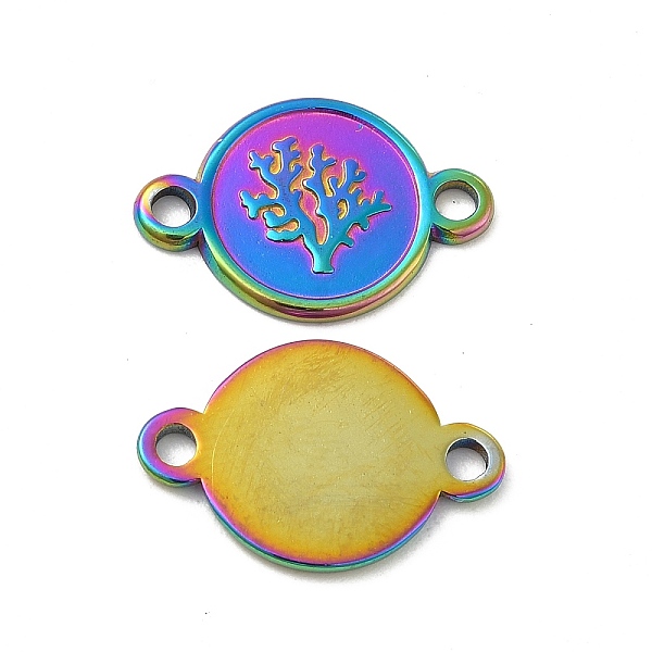 

PandaHall Ion Plating(IP) 304 Stainless Steel Connector Charms, Flat Round Links with Tree, Rainbow Color, 12x18x1mm, Hole: 1.8mm 304...