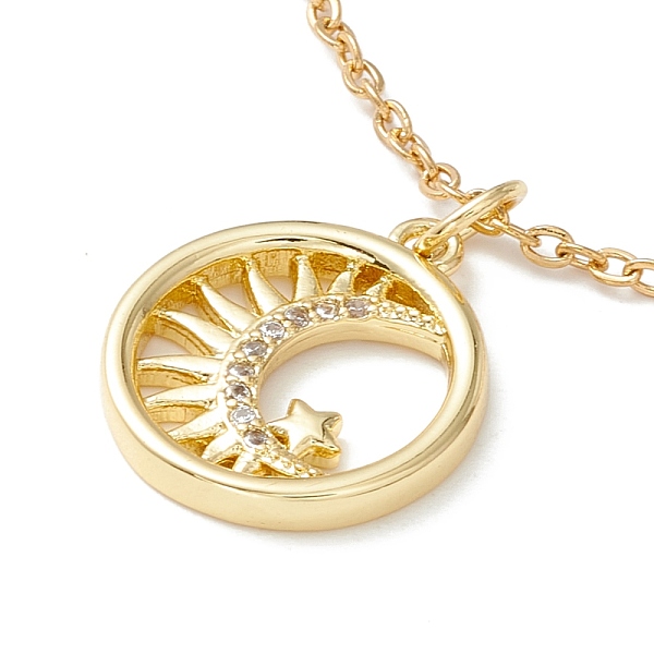 

PandaHall Clear Cubic Zirconia Flat Round with Sun Star Pendant Necklace, 304 Stainless Steel Jewelry for Women, Golden, 17.72 inch(45cm)...