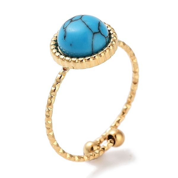 

PandaHall Ion Plating(IP) 304 Stainless Steel Ring, Adjustable Synthetic Turquoise Rings, Flat Round, 10.5mm, Inner Diameter: Adjustable...