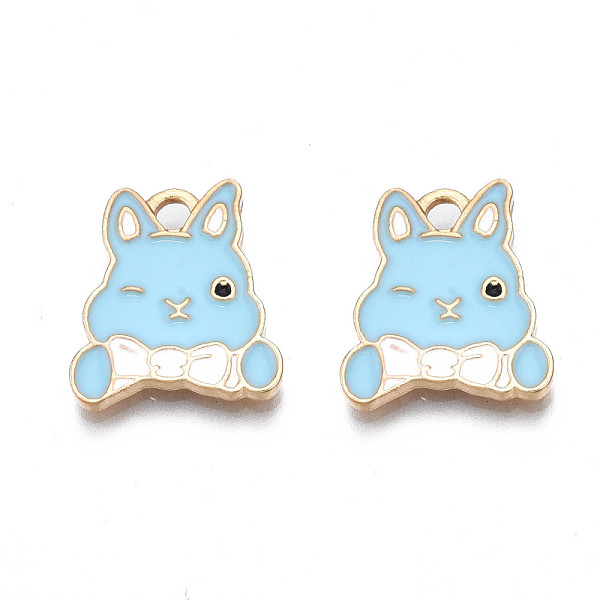 

PandaHall Alloy Enamel Pendants, Cadmium Free & Nickel Free & Lead Free, Light Gold, Rabbit with Bowknot, Sky Blue, 17x14.5x1.5mm, Hole: 2mm...