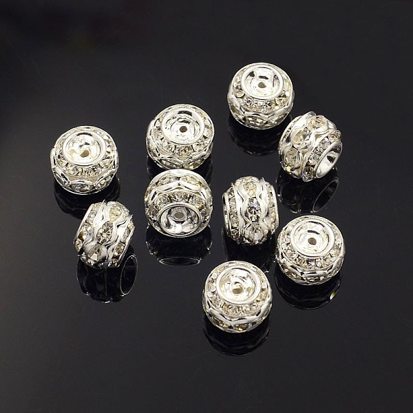 

PandaHall Brass Rhinestone Beads, Grade A, Silver Color Plated, Clear, Barrel, about 10mm in diameter, 9mm long, hole: 1.5mm...