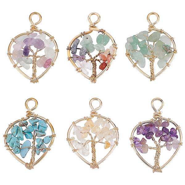 

PandaHall SUNNYCLUE 1 Box 6 Styles Tree of Life Crystal Charms Silver Trees Charm Healing Energy Gemstone Chip Charm Heart Charms for...