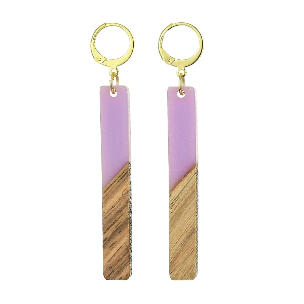 

PandaHall Two Tone Resin & Walnut Wood Rectangle Dangle Leverback Earrings, Golden 304 Stainless Steel Long Drop Earrings, Plum, 68x12mm..., Purple
