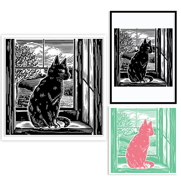 

PandaHall GLOBLELAND Cat and Window Scenery Clear Stamps for Cards Making Lino Print Painting Clear Stamp Seals 5.91x5.91inch Transparent...