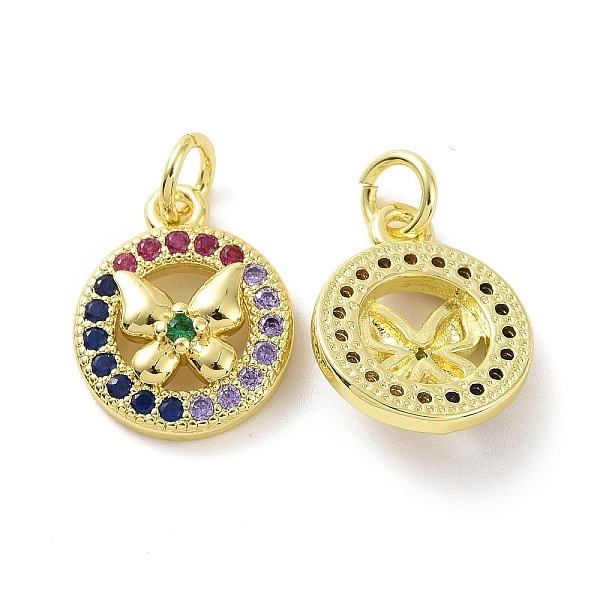 

PandaHall Brass Micro Pave Colorful Cubic Zirconia Charms, with Jump Ring, Flat Round with Butterfly, Real 18K Gold Plated, 14.5x12x3.5mm...