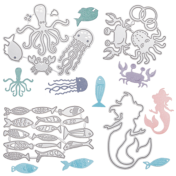 PandaHall GORGECRAFT 4pcs Sea Animals Cutting Dies Carbon Steel Stencils Dies for Card Making Metal Embossing Stencil Template for DIY...