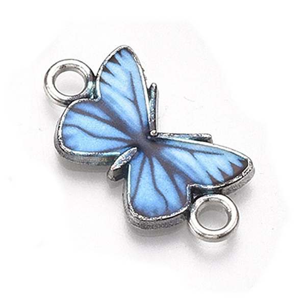 

PandaHall Printed Alloy Connector Charms, with Enamel, Butterfly Link, Cadmium Free & Lead Free, Platinum, Cornflower Blue, 12x23x2mm, Hole...