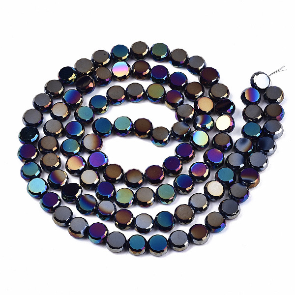 

PandaHall Electroplate Opaque Solid Color Glass Beads Strands, AB Color Plated, Faceted Flat Round, Blue Violet, 8x4mm, Hole: 1.5mm, about...