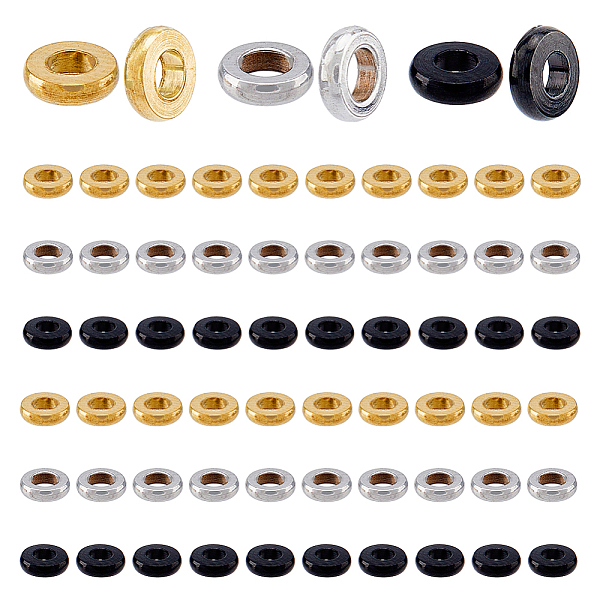

PandaHall DICOSMETIC 60Pcs 3 Colors Donut Spacer Beads Black and Golden 4mm Rondelle Beads Set Sleek Donut Beads Stainless Steel Loose Beads...