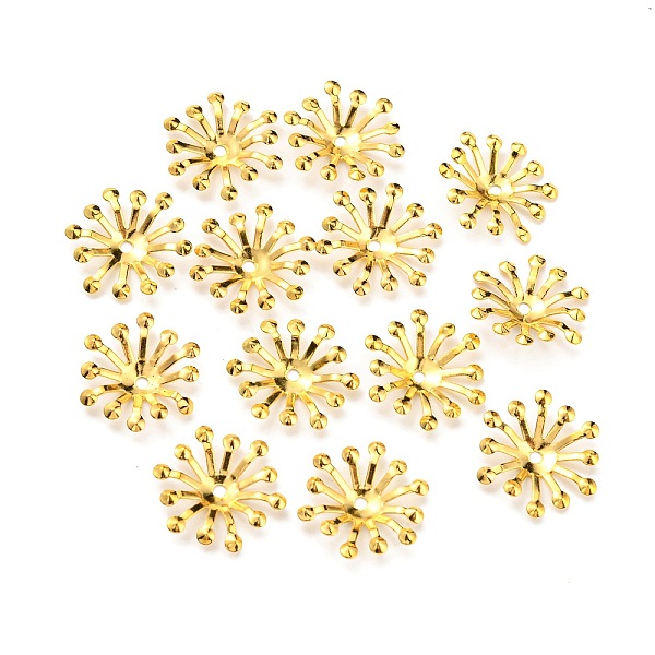 

PandaHall Iron Fancy Bead Caps, End Caps for Jewelry Making, Flower, Golden, 12~14x3.5mm, Hole: 1.5mm Iron