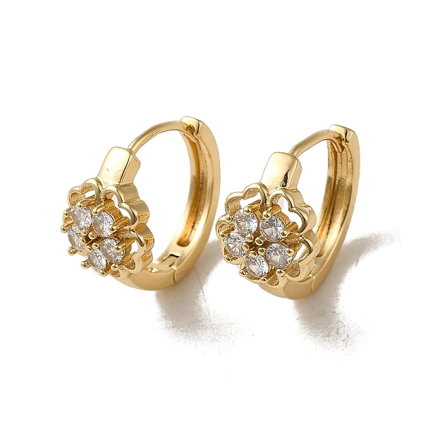 

PandaHall KC Gold Plated Brass Micro Pave Cubic Zirconia Hoop Earring, Flower, 16.5x10.5mm Brass Flower Clear